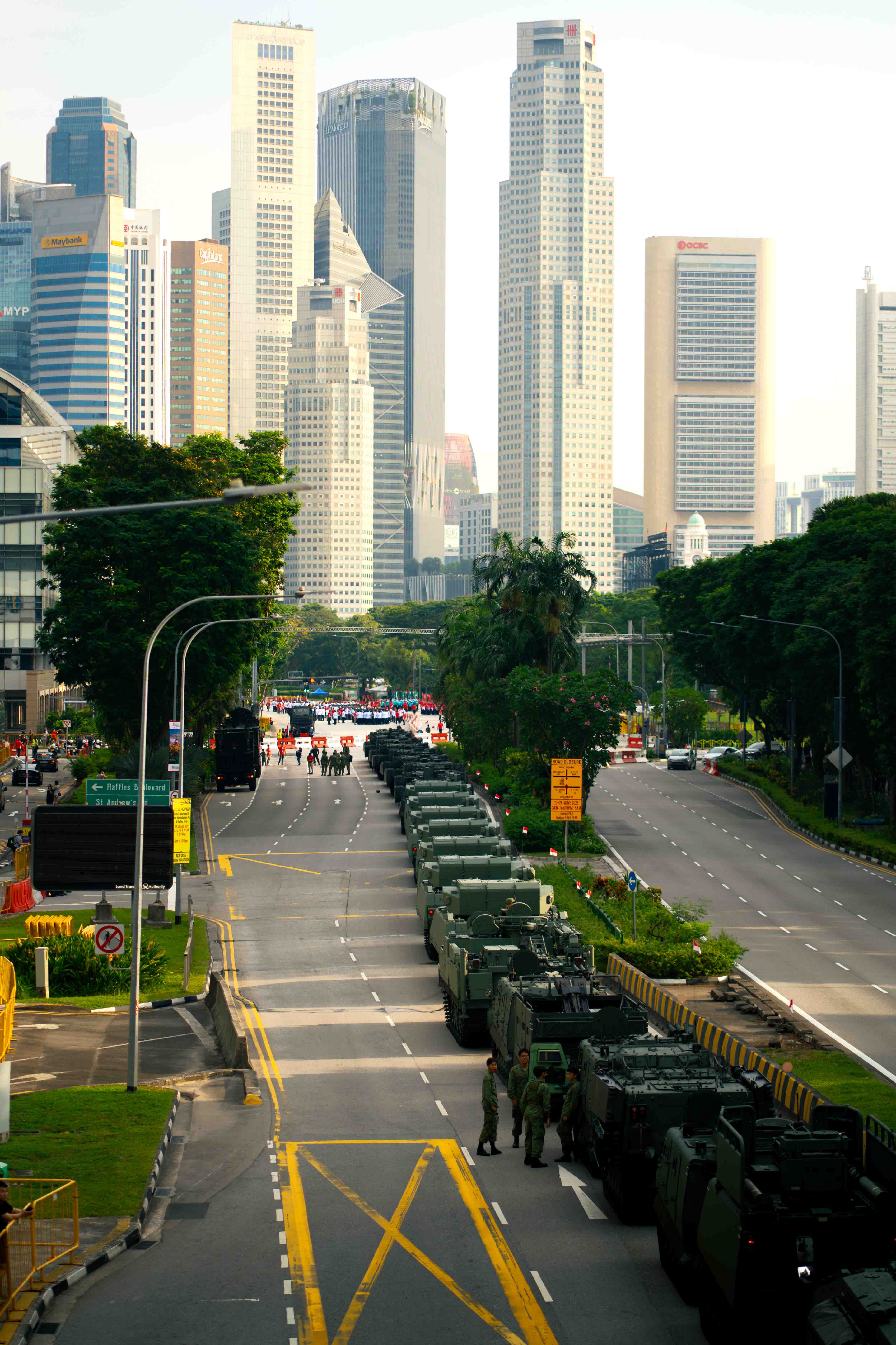 Lineup of SAF Vehicles against CBD backdrop